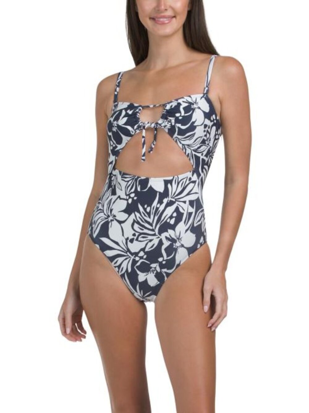 NWT Roxy One Piece Swimsuit Tummy Control Cut Out Bandeau Bathing Suit Medium